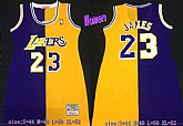Women Lakers 23 LeBron James Split Purple Yellow Hardwood Classics Mesh Jersey